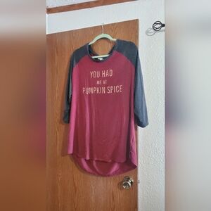 Maurices Burgundy and Gray Shirt with Pumpkin Spice Print